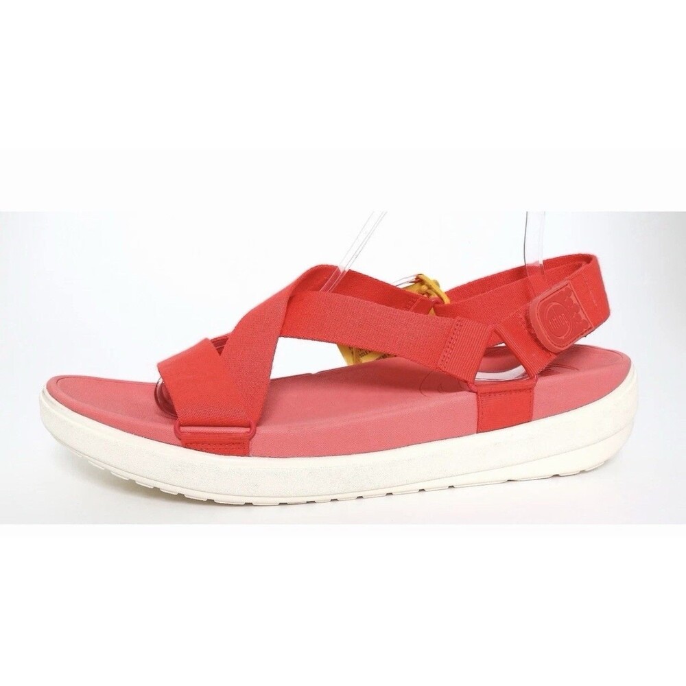 FitFlop Sling Sandals Women Sz 8 Red Hibiscus Comfort Wedge Slip On Backstrap